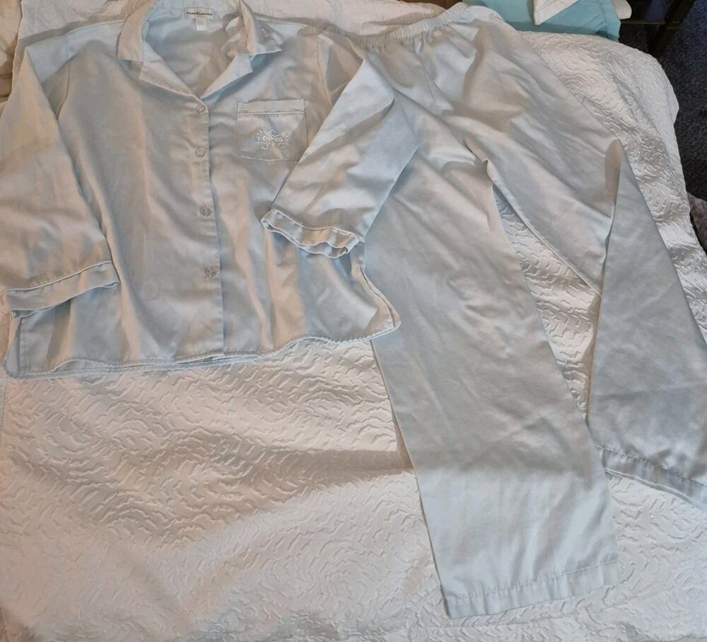 💥 Pajama Set Miss Elaine Powder Blue Women's Size Medium Silky D1